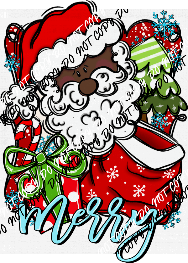 Merry Santa DTF Transfer (See Skin Tone Color Options) - We Print U Press DTF Transfers