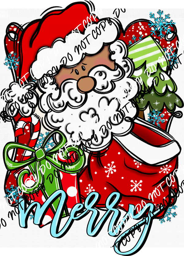 Merry Santa DTF Transfer (See Skin Tone Color Options) - We Print U Press DTF Transfers