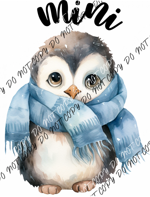 Mini Penguin With Blue Scarf Dtf Transfer