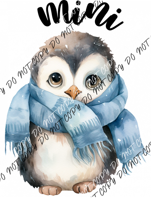 Mini Penguin With Blue Scarf Dtf Transfer