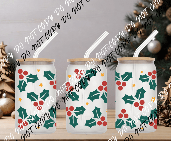 Mistletoe Glass Can Cup Wrap UV Transfer - We Print U Press DTF Transfers