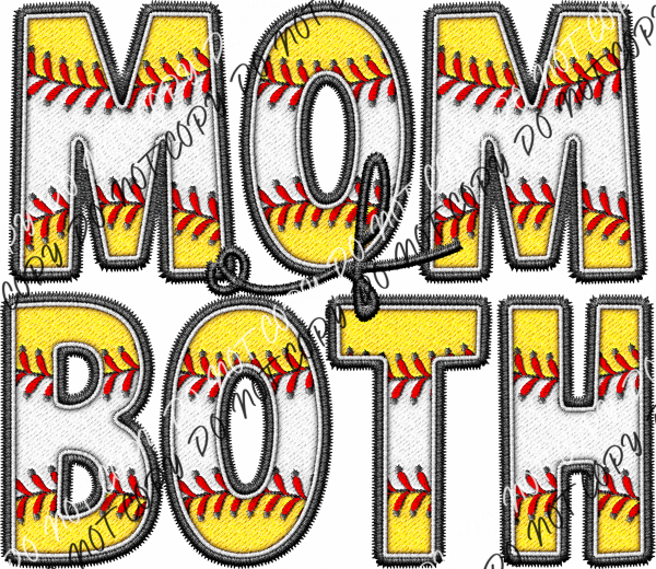 Mom /Mama Of Both (Choose Name) Baseball And Softball Dtf Transfer Pocket Size 3”X3” / Rtp Transfers