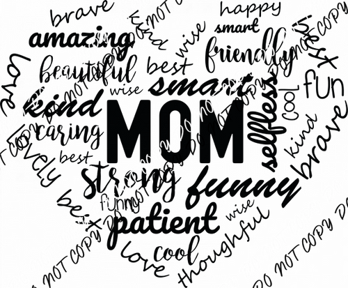 Mom Word Cloud Heart DTF Transfer - We Print U Press DTF Transfers