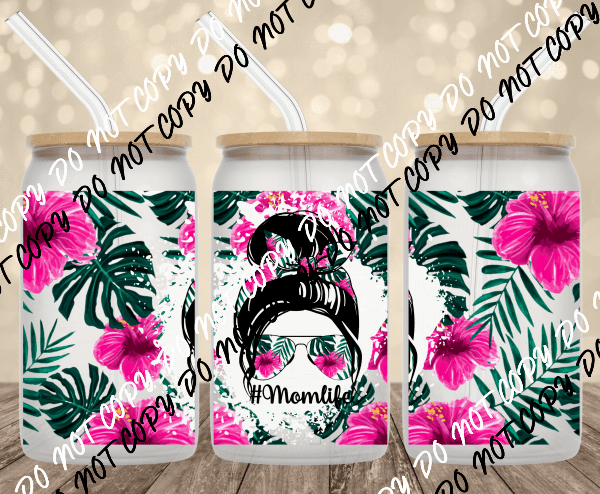 #MOMLIFE Palms and Flowers UV Transfer for 16 oz Glass Can - We Print U Press DTF Transfers