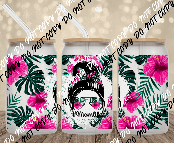 MOMLIFE Palms and Flowers UV Transfer for 16 oz Glass Can - We Print U Press DTF Transfers
