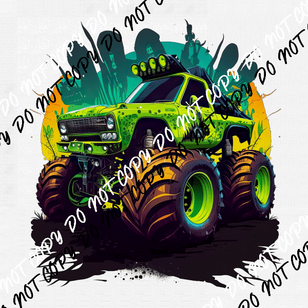 Monster Truck Lime Green Watercolor DTF Transfer - We Print U Press DTF Transfers