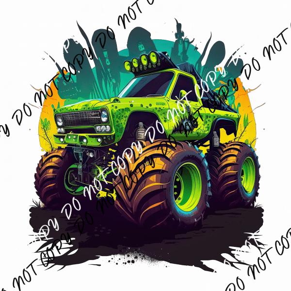 Monster Truck Lime Green Watercolor DTF Transfer - We Print U Press DTF Transfers