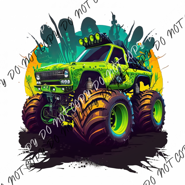 Monster Truck Lime Green Watercolor Dtf Transfer