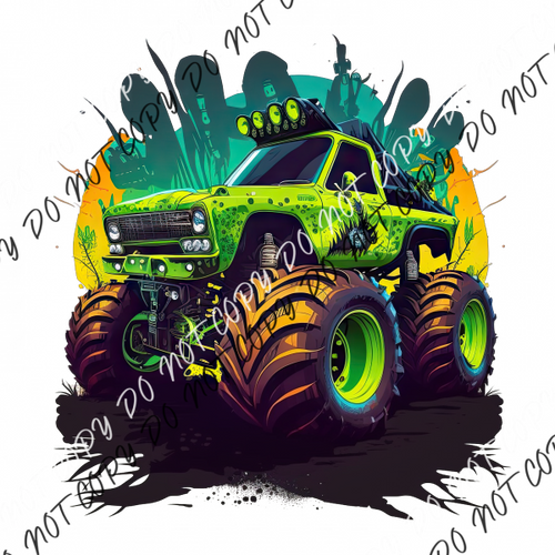 Monster Truck Lime Green Watercolor Dtf Transfer