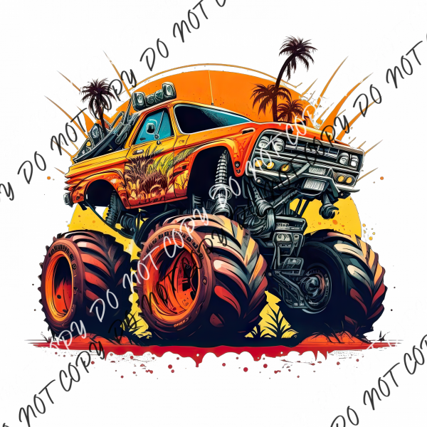 Monster Truck Orange Watercolor Dtf Transfer