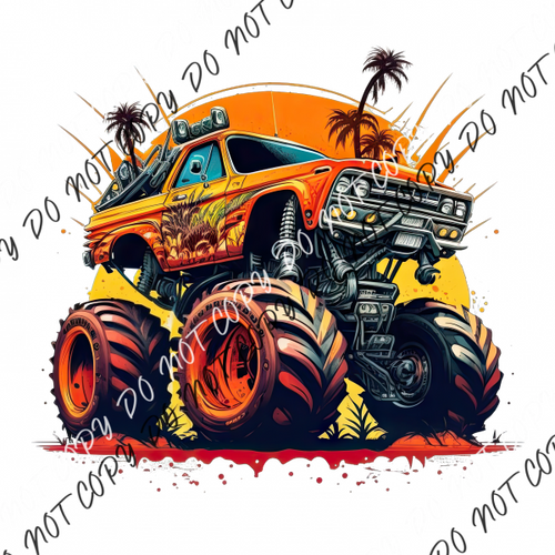 Monster Truck Orange Watercolor Dtf Transfer