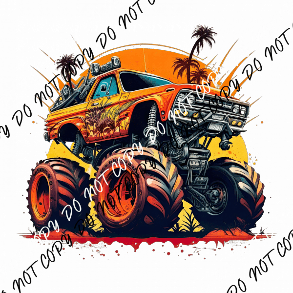 Monster Truck Orange Watercolor DTF Transfer - We Print U Press DTF Transfers