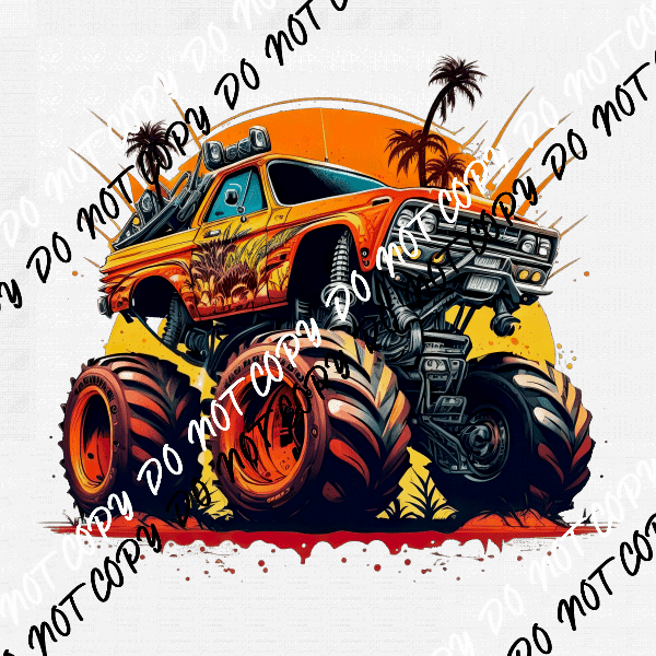 Monster Truck Orange Watercolor DTF Transfer - We Print U Press DTF Transfers