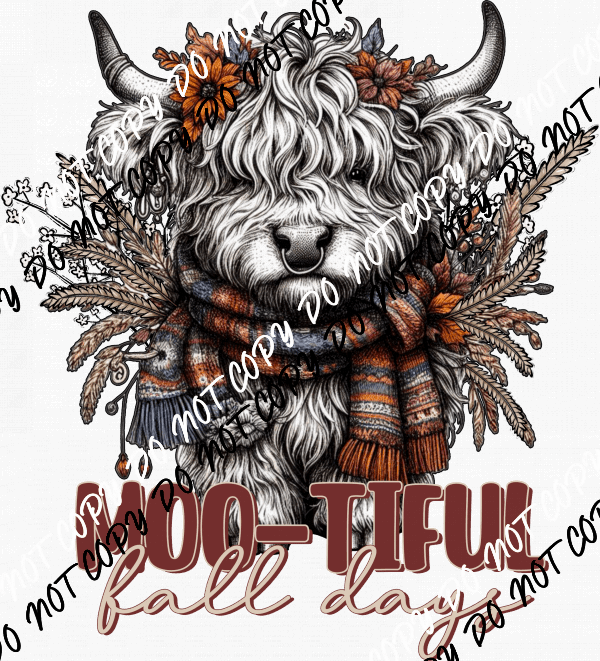 Mootiful Fall Days Shaggy Cow DTF Transfer - We Print U Press DTF Transfers