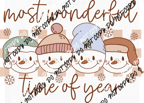 Most Wonderful Time of Year pastel snowmen DTF Transfer - We Print U Press DTF Transfers