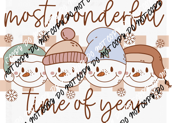 Most Wonderful Time of Year pastel snowmen DTF Transfer - We Print U Press DTF Transfers