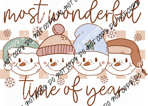 Most Wonderful Time of Year pastel snowmen DTF Transfer - We Print U Press DTF Transfers