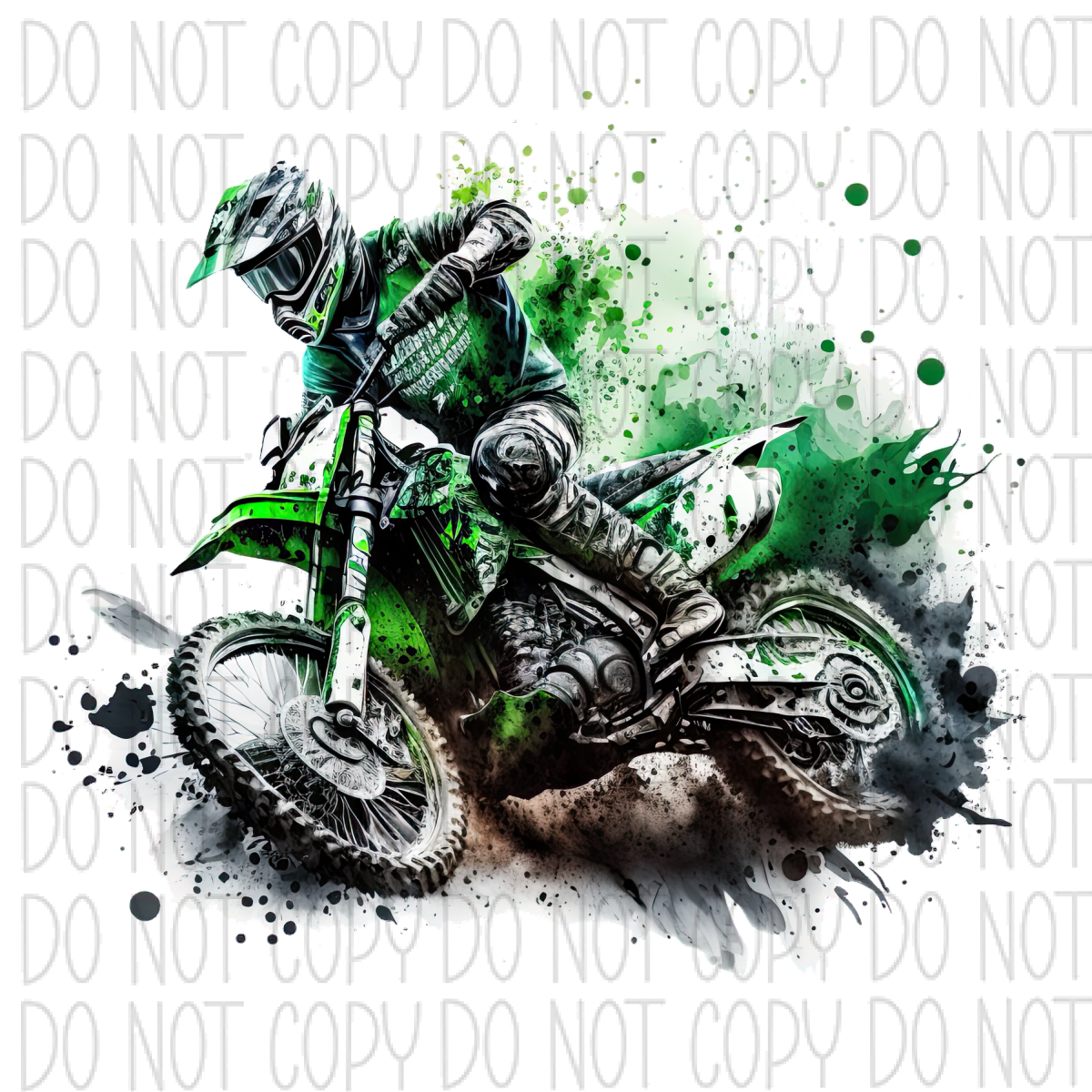 Motocross Green Watercolor Dtf Transfer