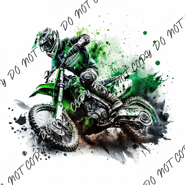 Motocross Green Watercolor Dtf Transfer