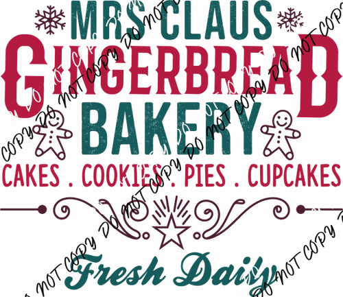 Mrs. Claus Gingerbread Bakery DTF Transfer - We Print U Press DTF Transfers