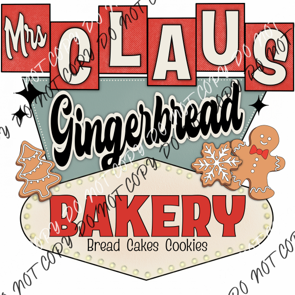 Mrs. Claus Gingerbread Bakery Dtf Transfer Rtp Transfers