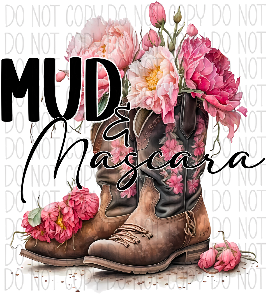 Mud & Mascara Boots With Flowers Dtf Transfer Transfers