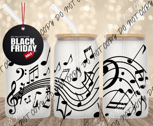 Music Notes UV Transfer for 16 oz Glass Can Tumblers