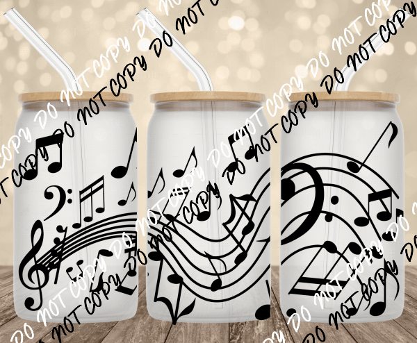 Music Notes UV Transfer for 16 oz Glass Can - We Print U Press DTF Transfers