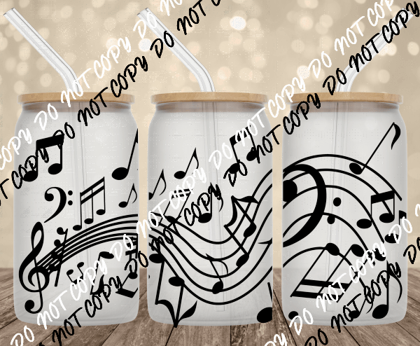 Music Notes UV Transfer for 16 oz Glass Can - We Print U Press DTF Transfers