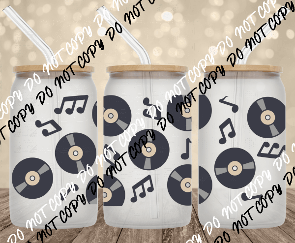 Music Records UV Transfer for 16 oz Glass Can - We Print U Press DTF Transfers