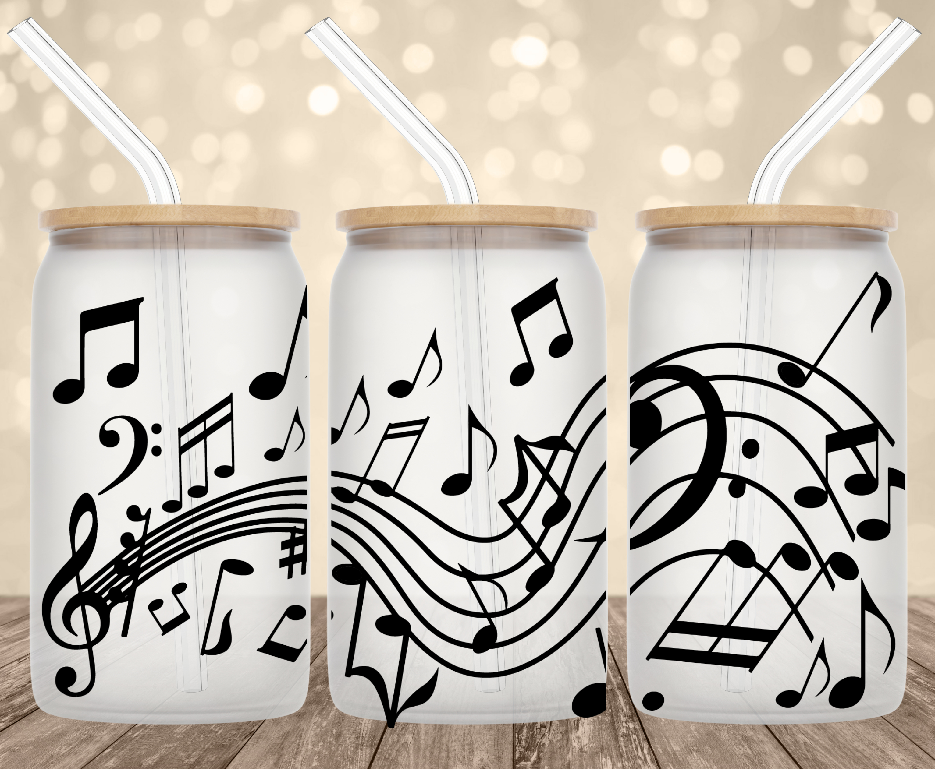 Music Notes UV Transfer for 16 oz Glass Can Tumblers