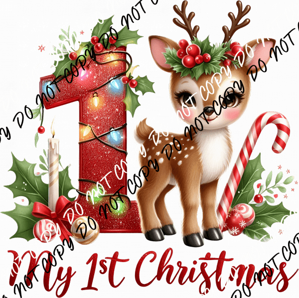 My 1st Christmas Reindeer Girl DTF Transfer - We Print U Press DTF Transfers