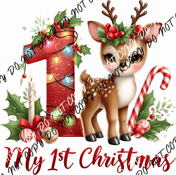 My 1st Christmas Reindeer Girl DTF Transfer - We Print U Press DTF Transfers