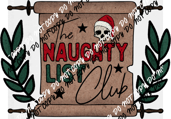 Naughty List Club Skull DTF Transfer - We Print U Press DTF Transfers