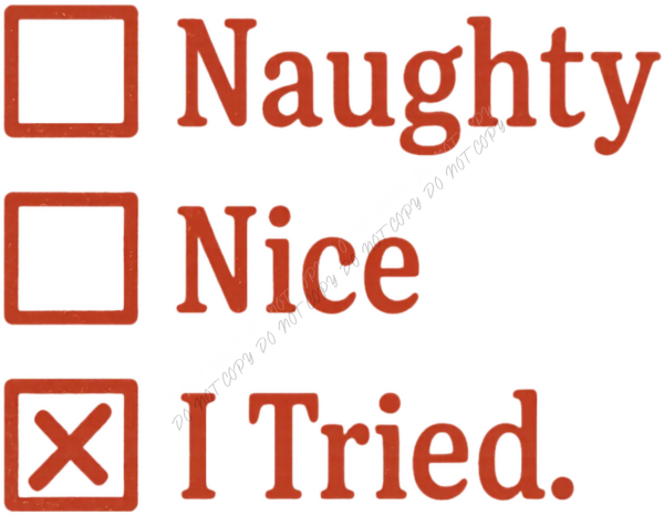 Red naughty or nice checkbox Christmas DTF transfer design ready to press