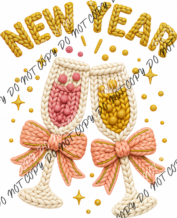 New Year Knit Champagne Glasses DTF Transfer RTP DTF Transfers