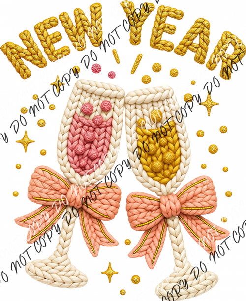 New Year Knit Champagne Glasses DTF Transfer RTP DTF Transfers