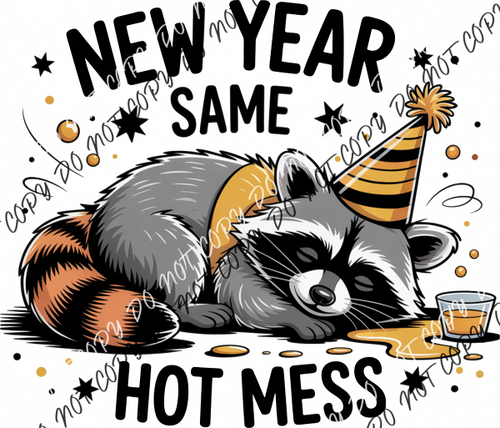 New Year Same Hot Mess Raccoon DTF Transfer RTP DTF Transfers