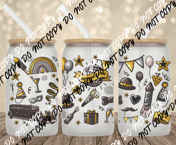 New Year UV Transfer for 16 oz Glass Can - We Print U Press DTF Transfers