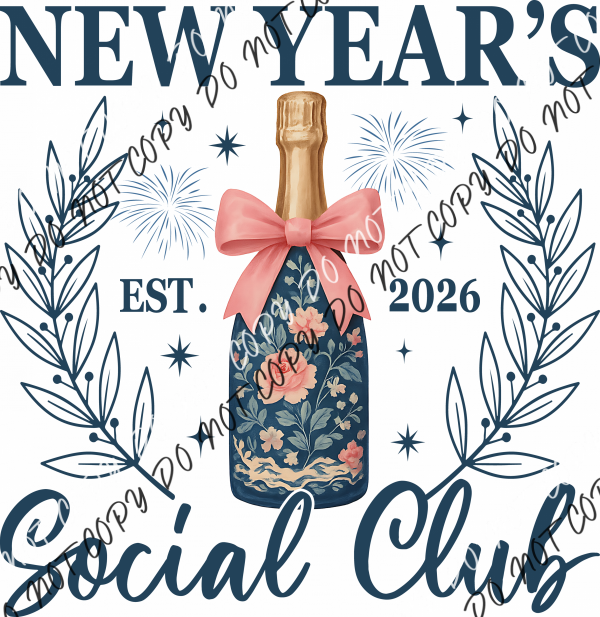 New Year’s Social Club 2026 Blue DTF Transfer RTP DTF Transfers