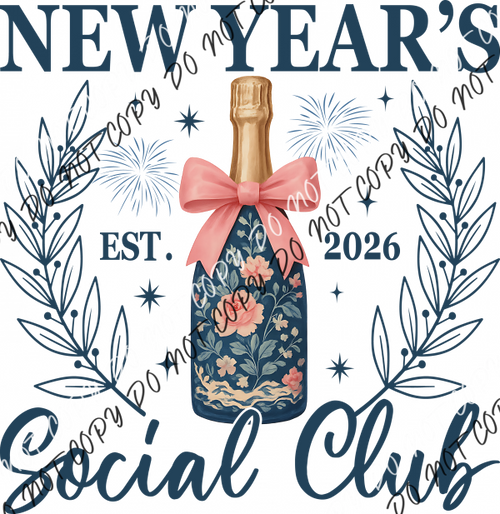 New Year’s Social Club 2026 Blue DTF Transfer RTP DTF Transfers