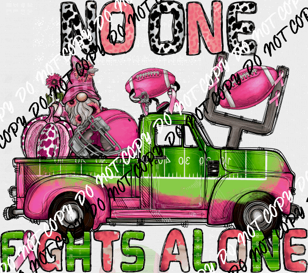 No One Fights Alone Gnome Truck Breast Cancer Awareness DTF Transfer - We Print U Press DTF Transfers