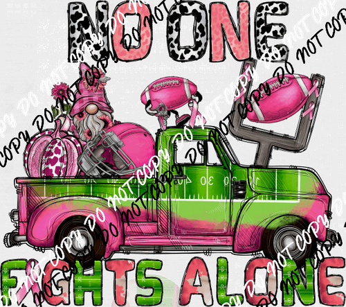 No One Fights Alone Gnome Truck Breast Cancer Awareness DTF Transfer - We Print U Press DTF Transfers