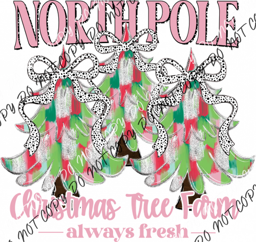 North Pole Christmas Tree Farm Pink Text Dtf Transfer Rtp Transfers