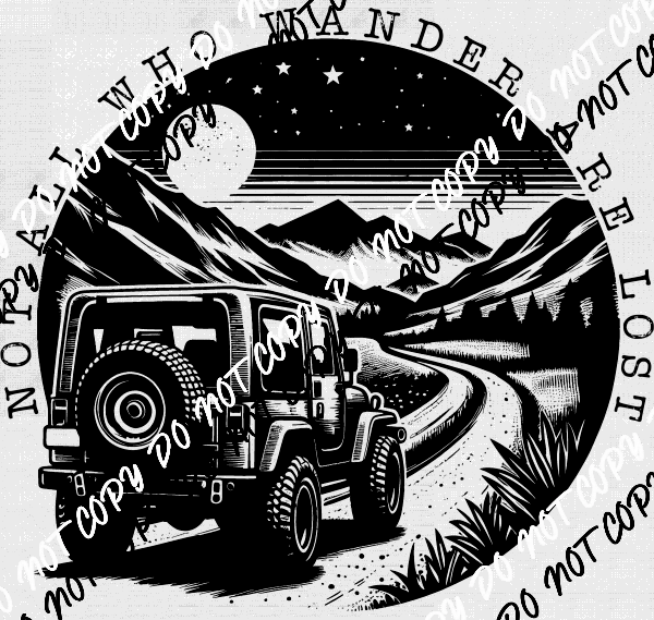 Not All Who Wander Mountain Jeep DTF Transfer - We Print U Press DTF Transfers