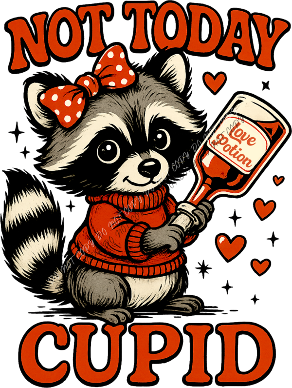 Not Today Cupid Raccoon DTF Transfer RTP DTF Transfers