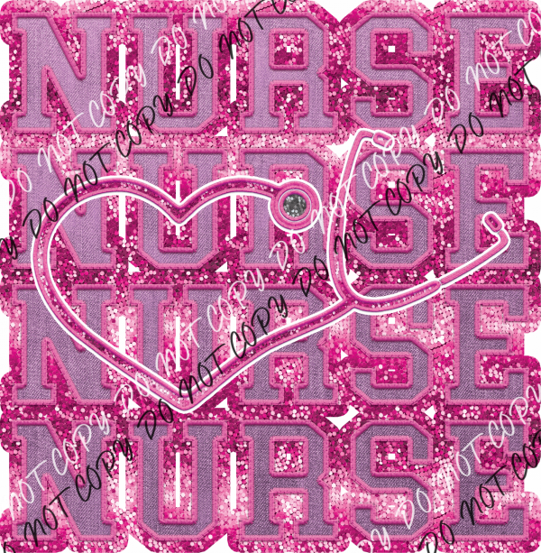 Nurse Stacked With Stethoscope Faux Sequins Dtf Transfer Transfers