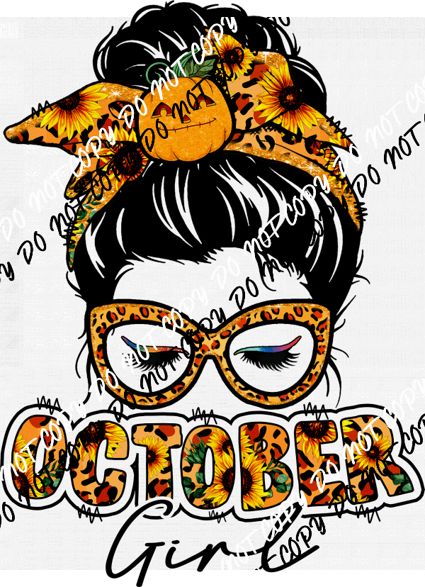 October Girl Messy Bun DTF Transfer - We Print U Press DTF Transfers