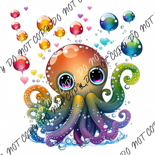 Octopus With Bubbles And Hearts Dtf Transfer