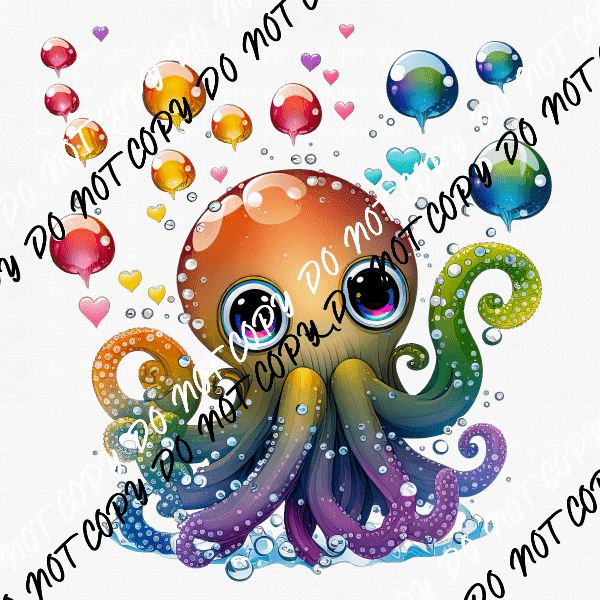 Octopus with Bubbles and Hearts DTF Transfer - We Print U Press DTF Transfers